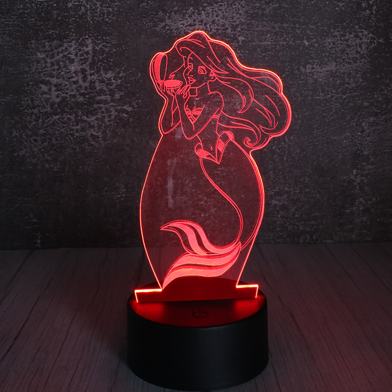 3d亞克力小夜燈創(chuàng)意七彩立體小夜燈美人魚(yú)小夜燈定制批發(fā)